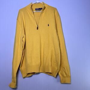 Polo Ralph Lauren Mens XL Yellow 1/4 Zip Pullover Sweater Cotton Rib Preppy Pony